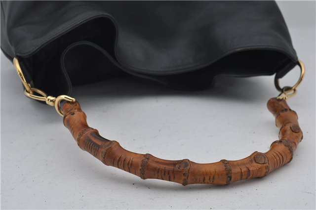 Authentic GUCCI Bamboo Vintage 2Way Shoulder Tote Bag Leather Black Junk 2924E