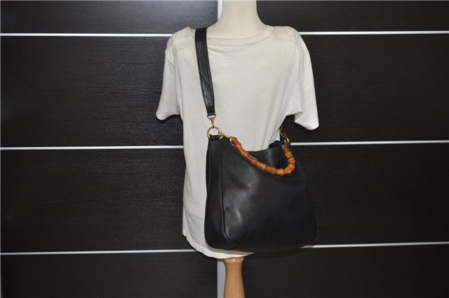 Authentic GUCCI Bamboo Vintage 2Way Shoulder Tote Bag Leather Black Junk 2924E