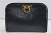 Auth Ferragamo Gancini Leather Chain Shoulder Cross Body Bag P210587 Navy 2925D