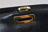 Auth Ferragamo Gancini Leather Chain Shoulder Cross Body Bag P210587 Navy 2925D