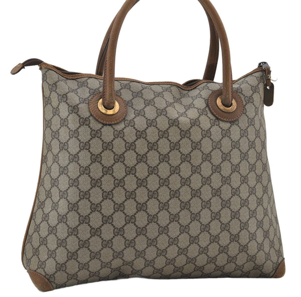 Authentic GUCCI Vintage Shoulder Tote Bag Purse GG PVC Leather Brown 2925E