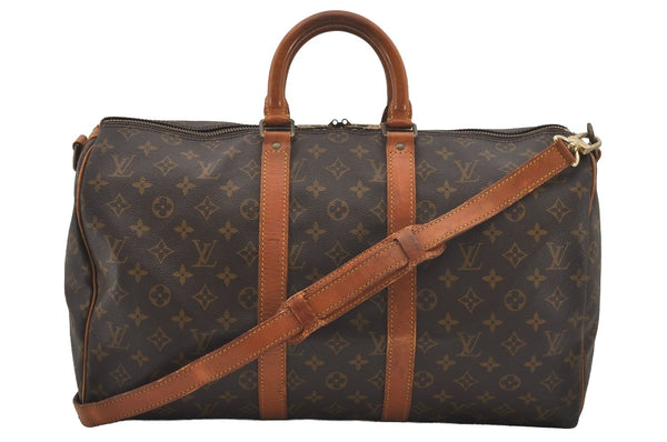 Authentic Louis Vuitton Monogram Keepall Bandouliere 45 M41418 Boston Bag 2925I