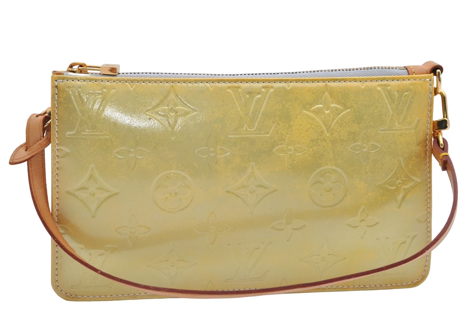 Authentic Louis Vuitton Vernis Lexington Hand Bag Pouch Yellow M91056 LV 2927E