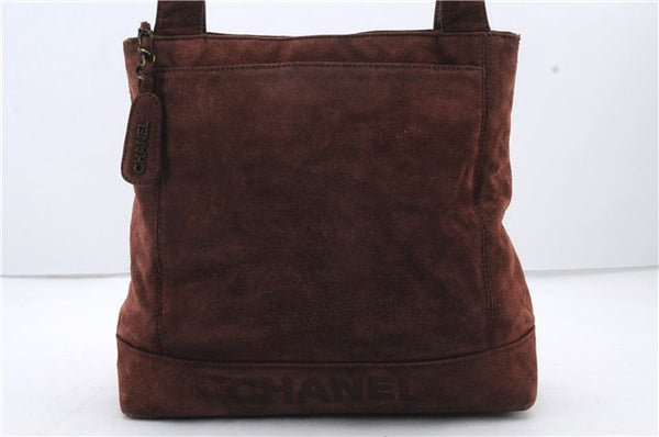 Authentic CHANEL Suede Leather Logo Shoulder Tote Bag Brown CC 2928D