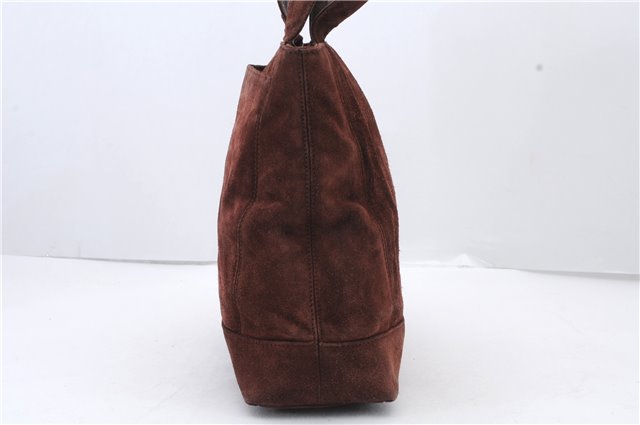 Authentic CHANEL Suede Leather Logo Shoulder Tote Bag Brown CC 2928D