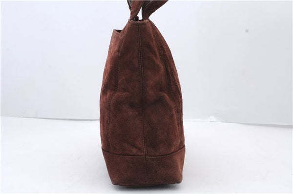 Authentic CHANEL Suede Leather Logo Shoulder Tote Bag Brown CC 2928D