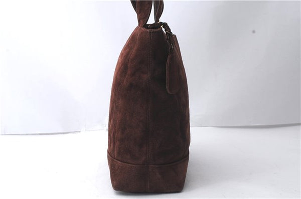 Authentic CHANEL Suede Leather Logo Shoulder Tote Bag Brown CC 2928D