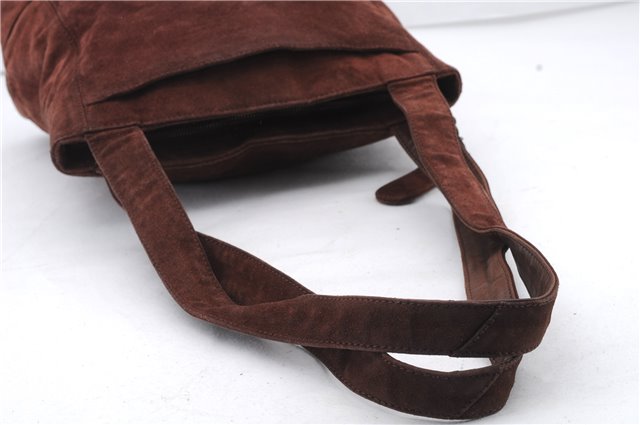 Authentic CHANEL Suede Leather Logo Shoulder Tote Bag Brown CC 2928D