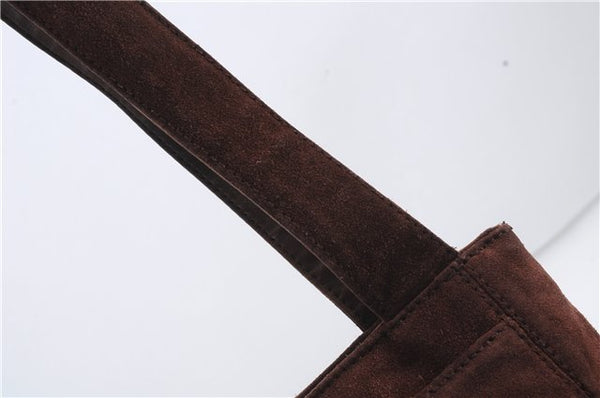 Authentic CHANEL Suede Leather Logo Shoulder Tote Bag Brown CC 2928D