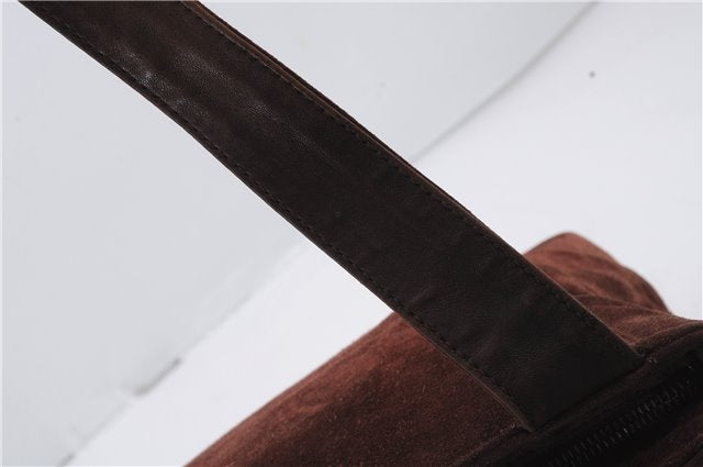 Authentic CHANEL Suede Leather Logo Shoulder Tote Bag Brown CC 2928D