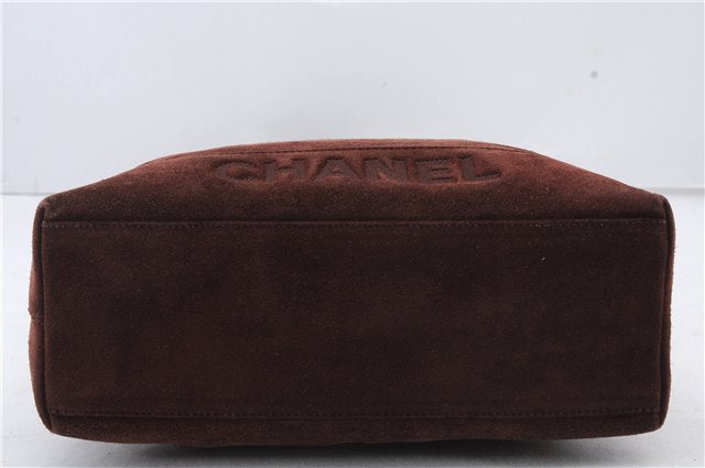 Authentic CHANEL Suede Leather Logo Shoulder Tote Bag Brown CC 2928D