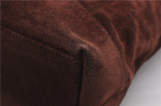 Authentic CHANEL Suede Leather Logo Shoulder Tote Bag Brown CC 2928D