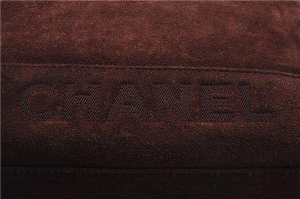 Authentic CHANEL Suede Leather Logo Shoulder Tote Bag Brown CC 2928D