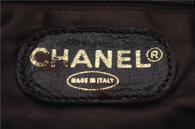 Authentic CHANEL Suede Leather Logo Shoulder Tote Bag Brown CC 2928D