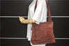 Authentic CHANEL Suede Leather Logo Shoulder Tote Bag Brown CC 2928D