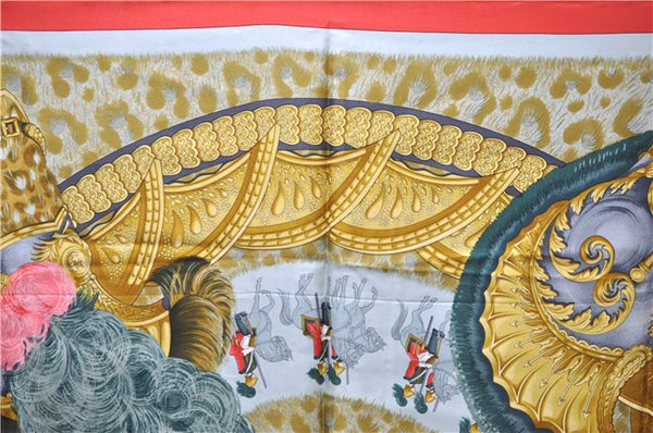 Authentic HERMES Carre 90 Scarf "CASQUES et PLUMETS" Silk Red 2928E