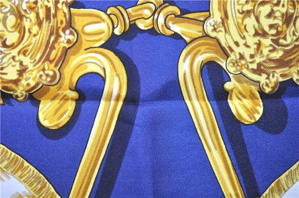 Authentic HERMES Carre 90 Scarf "LE MORS A LA CONETABLE" Silk Blue Box 2930D