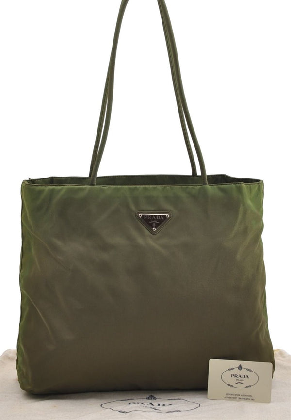 Authentic PRADA Vintage Nylon Tessuto City Shoulder Tote Bag B4681 Green 2930E