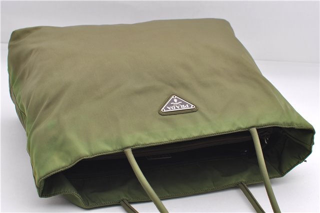 Authentic PRADA Vintage Nylon Tessuto City Shoulder Tote Bag B4681 Green 2930E