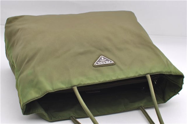 Authentic PRADA Vintage Nylon Tessuto City Shoulder Tote Bag B4681 Green 2930E