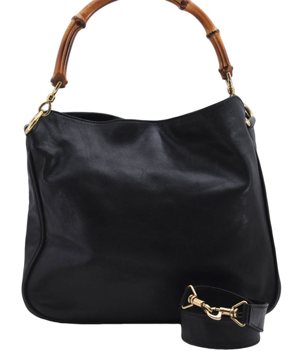 Authentic GUCCI Bamboo 2Way Shoulder Hand Bag Purse Leather Black Junk 2931E
