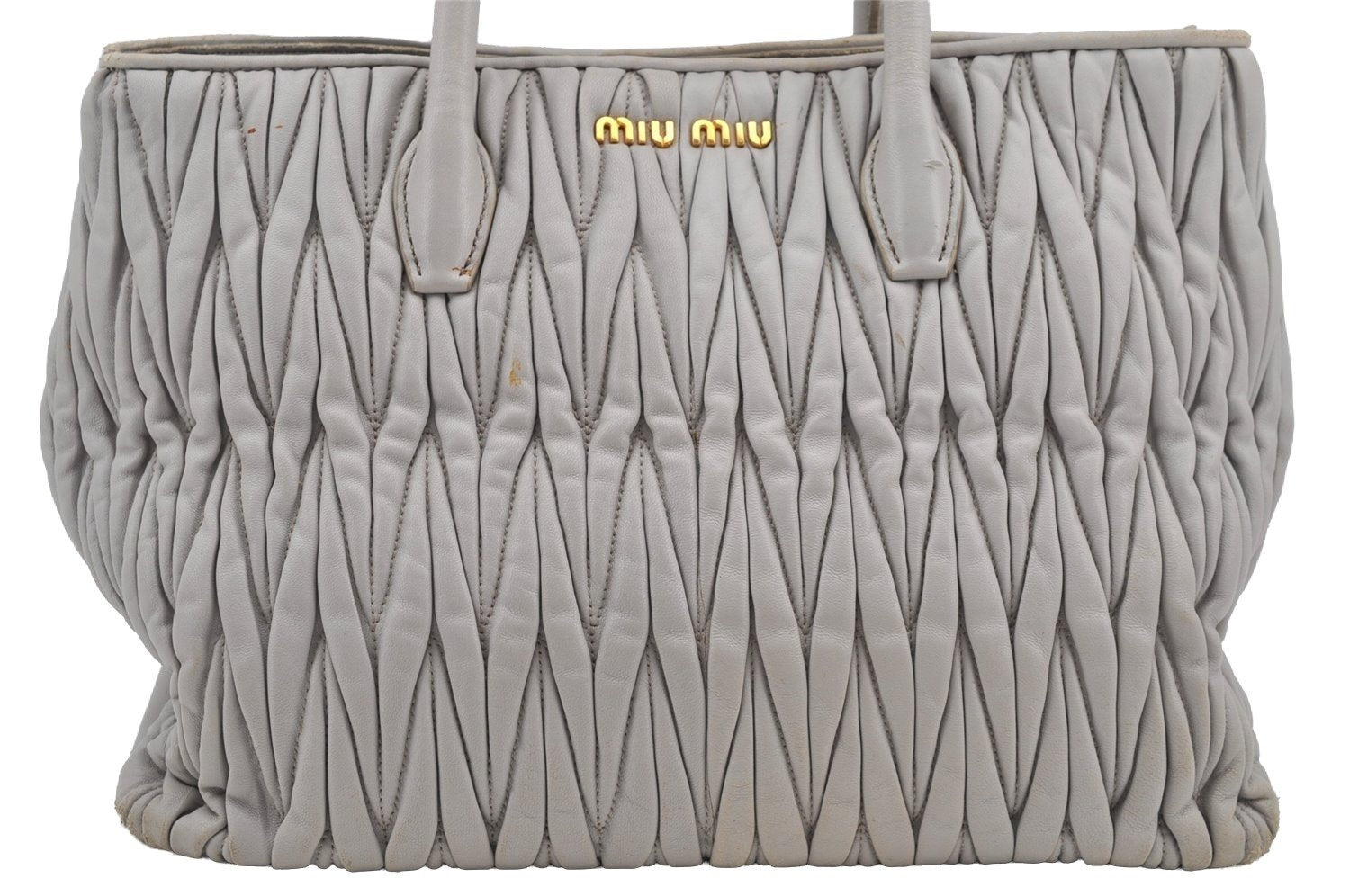 Authentic MIU MIU Matelasse Leather 2Way Shoulder Hand Bag RN1047 Gray 2931I