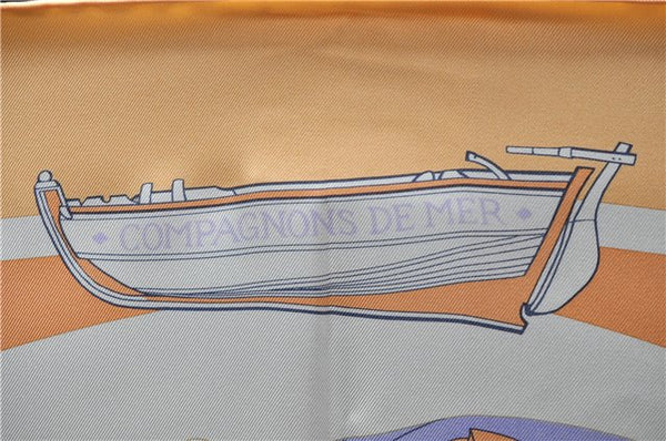 Authentic HERMES Carre 90 Scarf "COMPAGNONS DE MER" Silk Orange 2932D