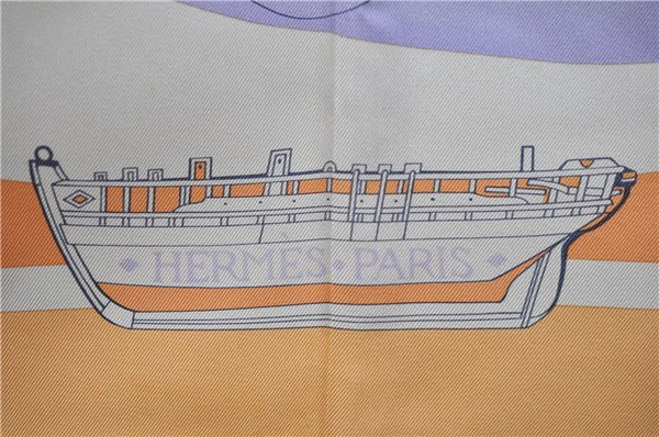 Authentic HERMES Carre 90 Scarf "COMPAGNONS DE MER" Silk Orange 2932D