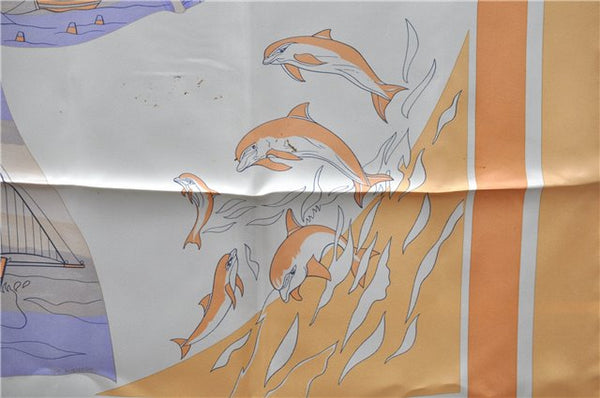 Authentic HERMES Carre 90 Scarf "COMPAGNONS DE MER" Silk Orange 2932D