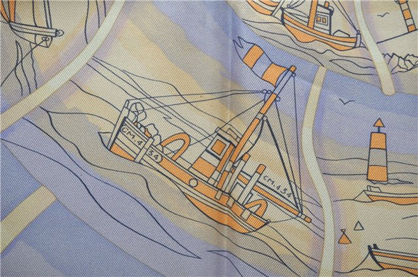 Authentic HERMES Carre 90 Scarf "COMPAGNONS DE MER" Silk Orange 2932D