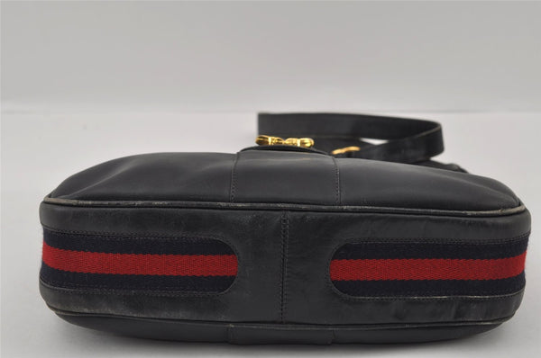 Authentic GUCCI Sherry Line Vintage Shoulder Bag Purse Leather Navy Blue 2932I
