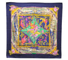 Authentic HERMES Carre 90 Scarf "TROPIQUES" Silk Navy Blue 2933D