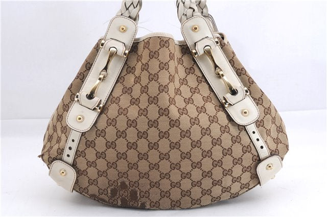 Authentic GUCCI Shoulder Tote Bag GG Canvas Leather 162900 Brown White 2933E