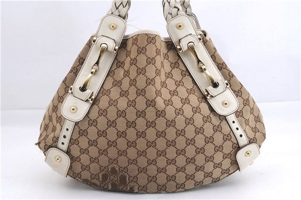 Authentic GUCCI Shoulder Tote Bag GG Canvas Leather 162900 Brown White 2933E