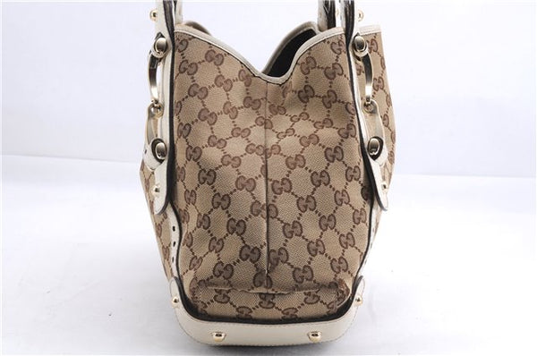Authentic GUCCI Shoulder Tote Bag GG Canvas Leather 162900 Brown White 2933E