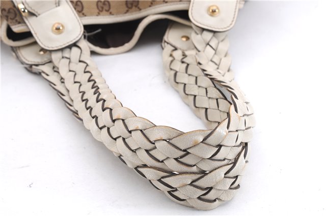 Authentic GUCCI Shoulder Tote Bag GG Canvas Leather 162900 Brown White 2933E