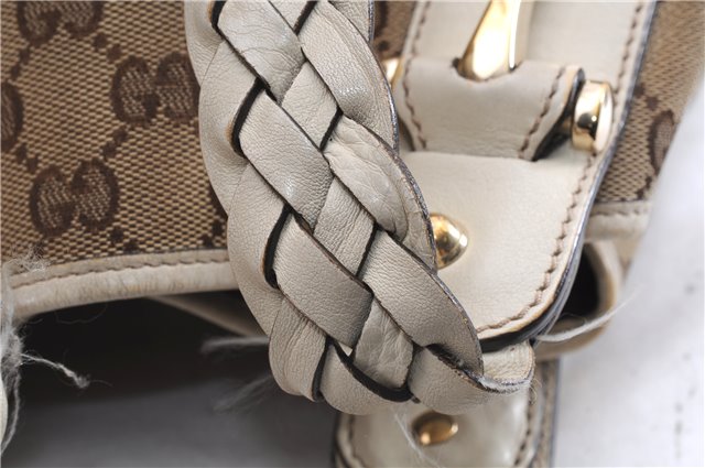 Authentic GUCCI Shoulder Tote Bag GG Canvas Leather 162900 Brown White 2933E