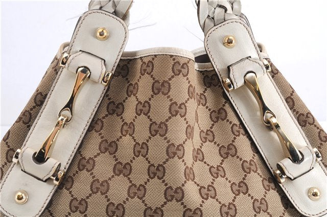 Authentic GUCCI Shoulder Tote Bag GG Canvas Leather 162900 Brown White 2933E