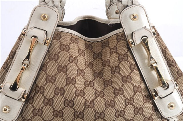 Authentic GUCCI Shoulder Tote Bag GG Canvas Leather 162900 Brown White 2933E