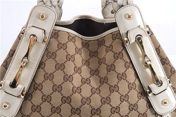 Authentic GUCCI Shoulder Tote Bag GG Canvas Leather 162900 Brown White 2933E
