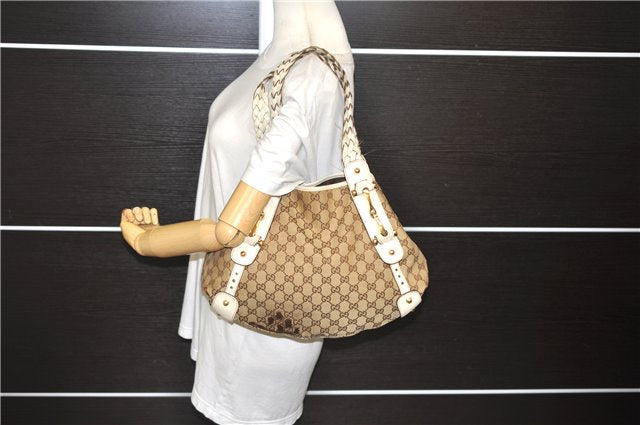 Authentic GUCCI Shoulder Tote Bag GG Canvas Leather 162900 Brown White 2933E