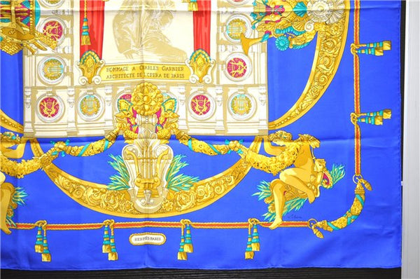 Authentic HERMES Carre 90 Scarf "HOMMAGE A CHARLES GARNIER" Silk Blue 2935D