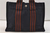 Authentic HERMES Fourre Tout PM Hand Tote Bag Purse Canvas Navy Brown 2936E