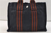 Authentic HERMES Fourre Tout PM Hand Tote Bag Purse Canvas Navy Brown 2936E