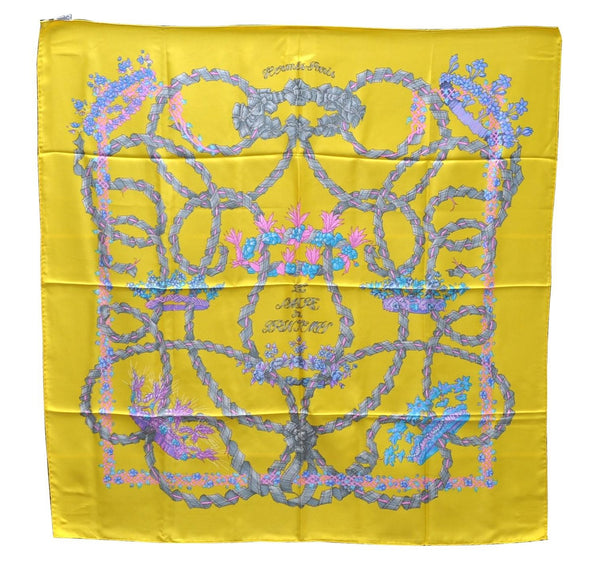 Authentic HERMES Carre 90 Scarf "LE SACRE du PRINTEMPS" Silk Yellow 2937D