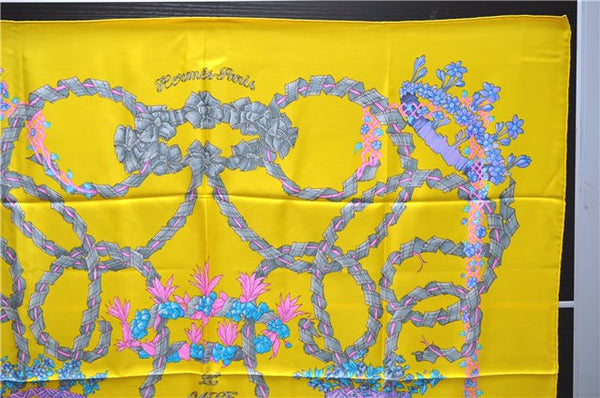 Authentic HERMES Carre 90 Scarf "LE SACRE du PRINTEMPS" Silk Yellow 2937D