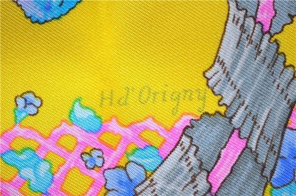 Authentic HERMES Carre 90 Scarf "LE SACRE du PRINTEMPS" Silk Yellow 2937D