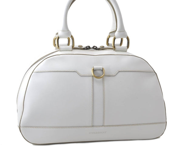 Authentic BURBERRY Vintage Leather Shoulder Hand Bag White 2940D