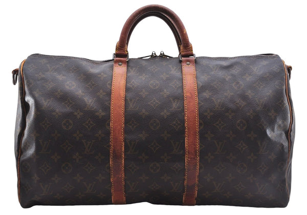 Authentic Louis Vuitton Monogram Keepall Bandouliere 50 M41416 Boston Bag 2945E