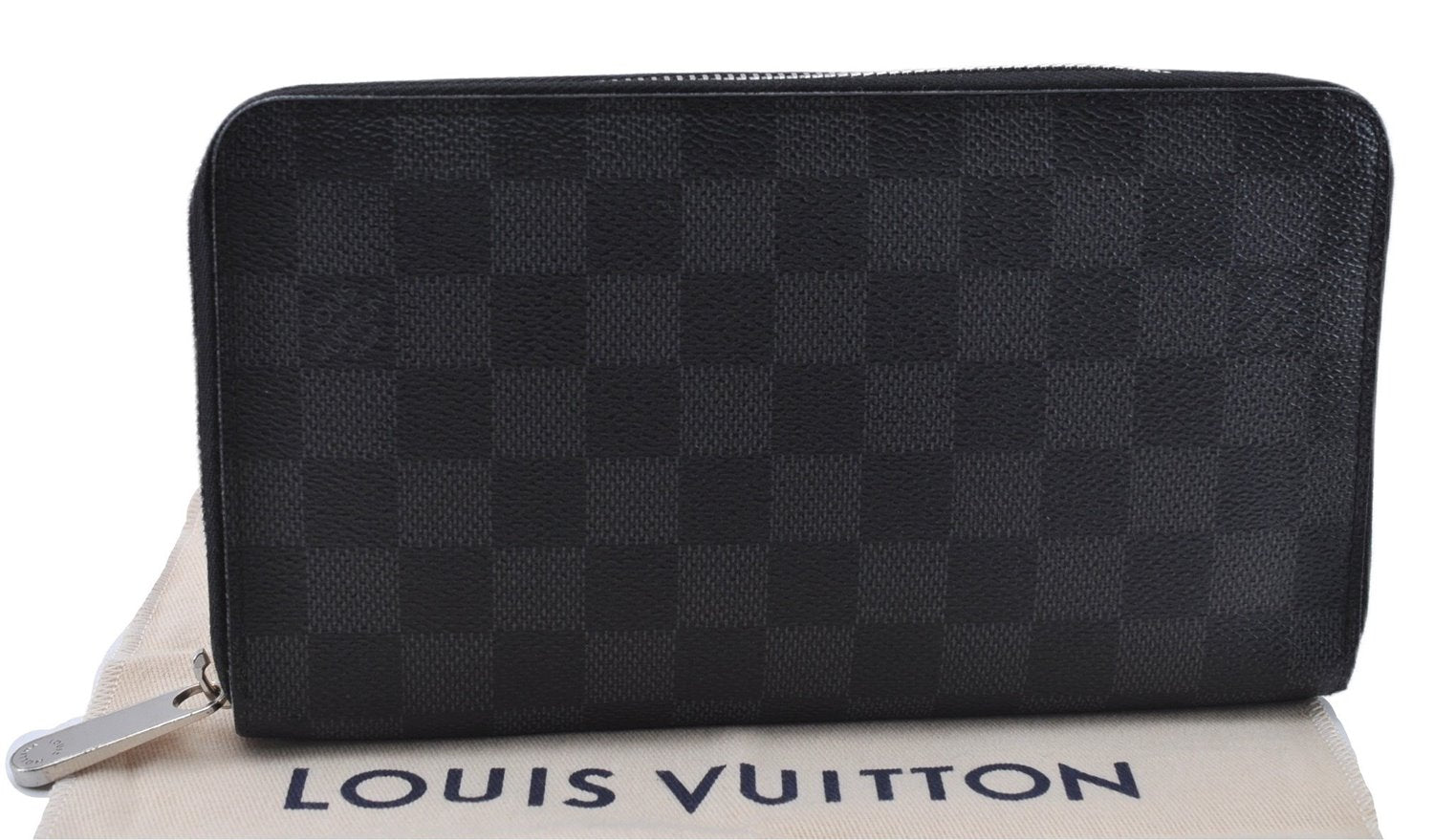 Authentic Louis Vuitton Damier Graphite Zippy Organizer Wallet N63077 LV 2948F